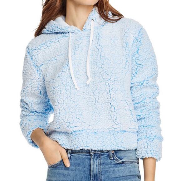 Aqua Women's Baby Blue Sherpa Drawstring Hooded Pullover Sweatshirt sz S - Picture 1 of 5